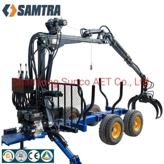 Samtra CE Approved Timber Log Wood Trailer Crane with Grapple and Rotator