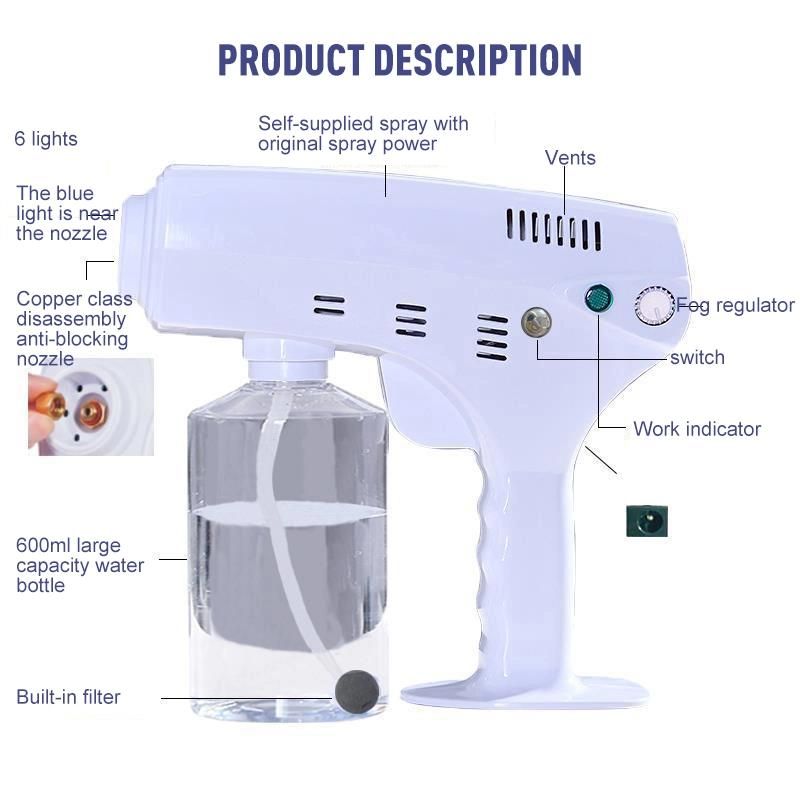 Multi Function Blue Ray Nano Micro Steam Spray Gun Sterilizing Fogger Spray Gun