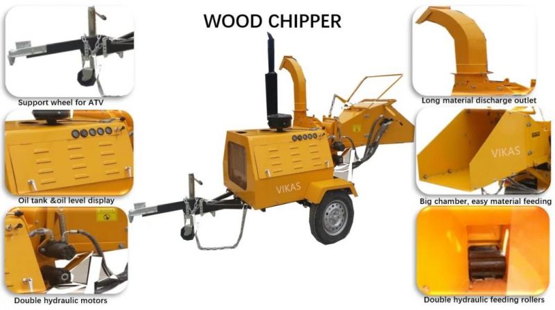 Dry and Wet Wood Log Tree Branch Chipper Shredder with Powerful 50HP Engine