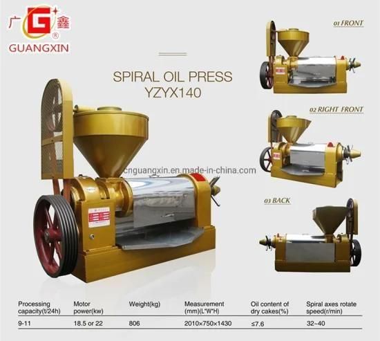 Cold Press Screw Oil Press Machine Yzyx140-8 Factory Directly Sale