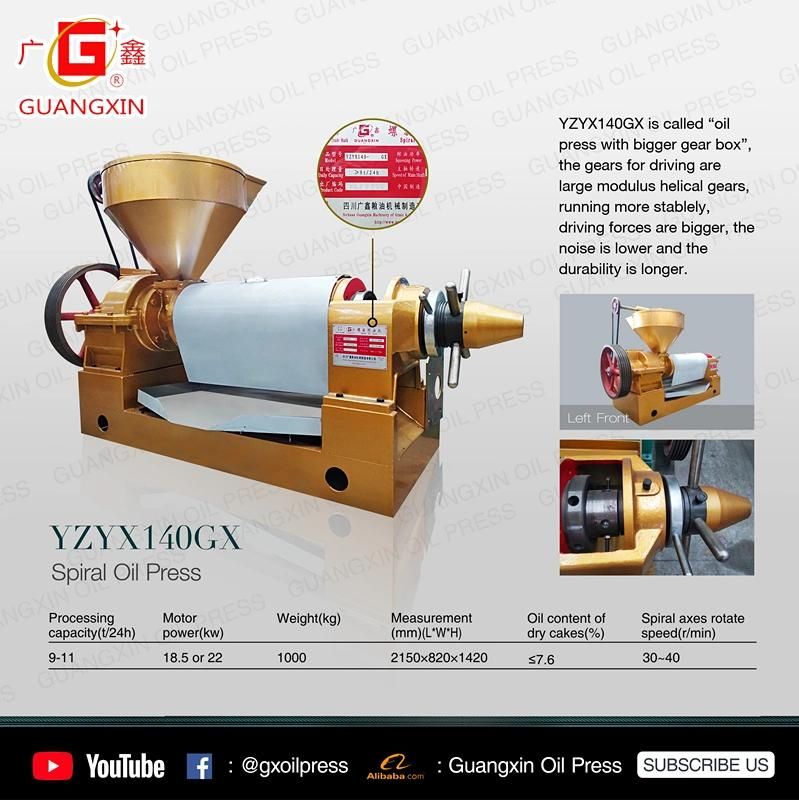 10tpd Screw Sunflower Oil Expeller Manufacturer Yzyx140gx Groundnut Oil Mill Machine