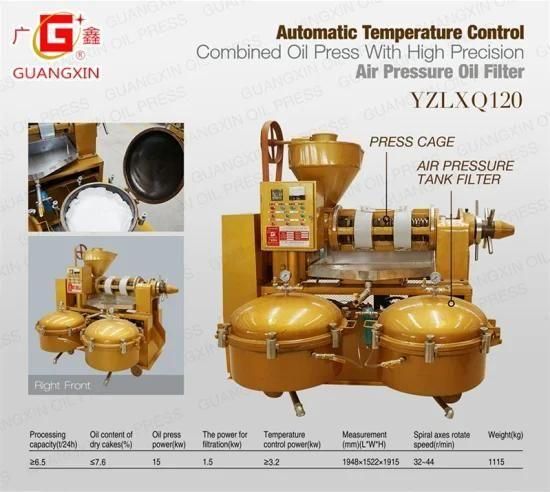 High Performance Yzlxq120 Coconut Peanut Soybean Cold Press Oil Producing Machine
