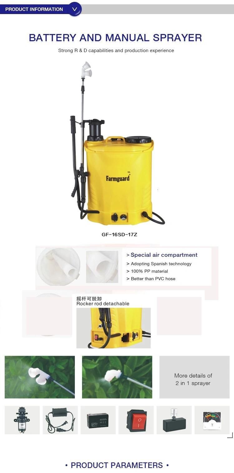 16L 20L Agricultural Pulverizador Knapsack Manual/Hand and Battery/Electric Sprayer for Garden GF-16SD-18z