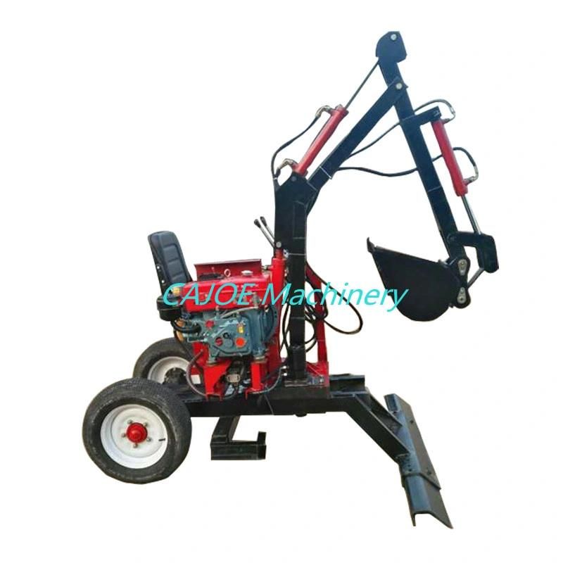 Small Garden Tractor Loader Wheeled Excavator 360° Turning Backhoe