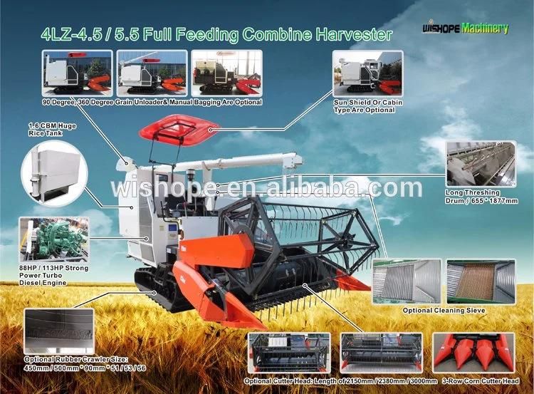Wishope 360-Degree Kubota Similar Grain Wheat Rice Combine Harvester Agricultural Machinery with Selling Cheap Price