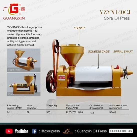 Yzyx140cj Vegetable Oil Making Press Machine Palm Kernel Extraction Machine