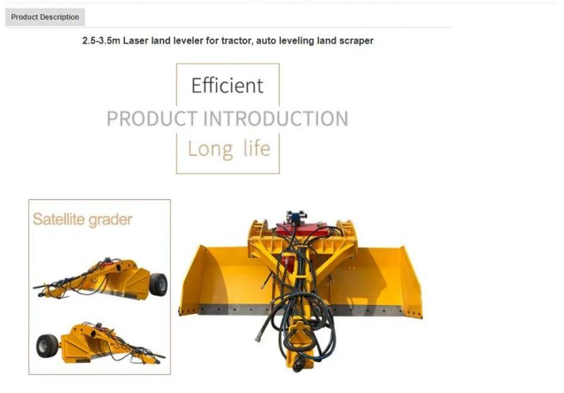 2.5-3.5m Laser Land Leveler for Tractor, Auto Leveling Land Scraper Land Engineering Hydraulic Grader