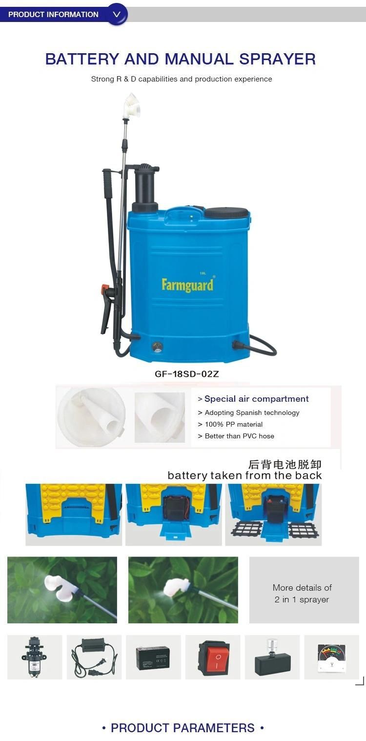 18L 12V Rechargeable Electric and Hand 2 in 1 Chemical Backpack Spray Pump Sprayer GF-18SD-02z