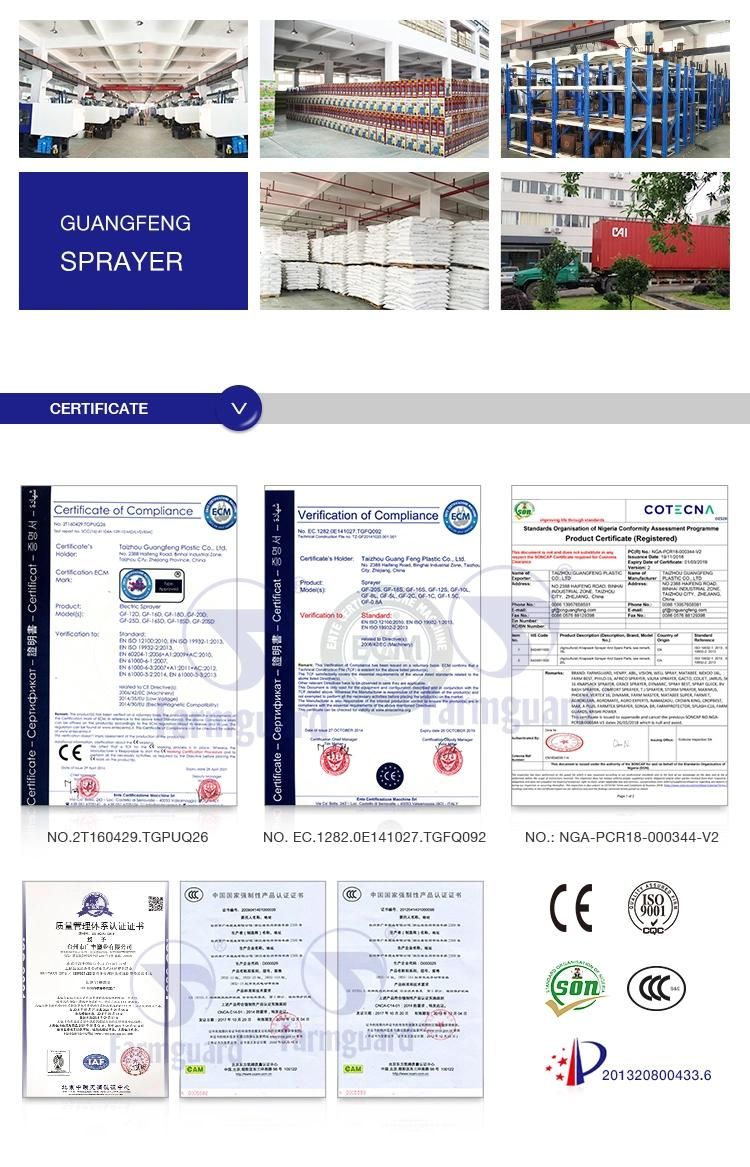 Farmguard Ce CCC Kc ISO9001 Certificated 16L PP Knapsack Battery Sprayer (GF-16D-10Z)