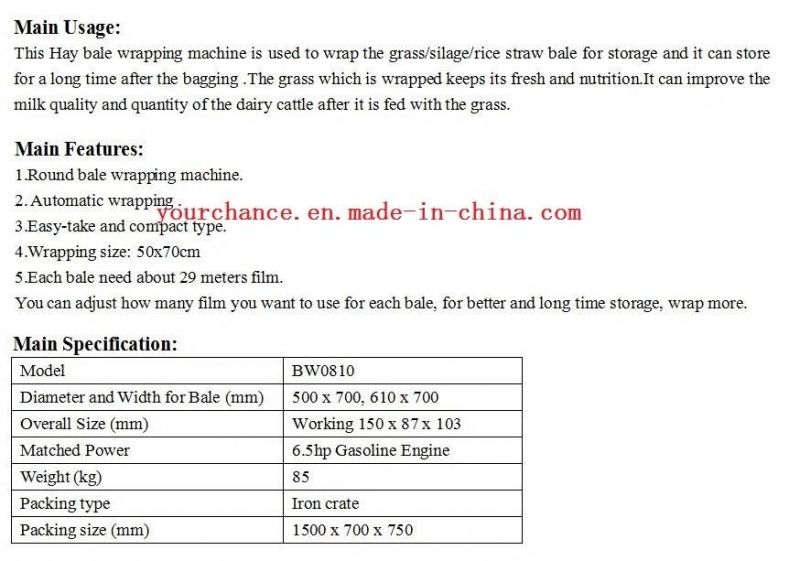 India Hot Selling Bw0810 Round Hay Grass Silage Straw Bale Wrapper