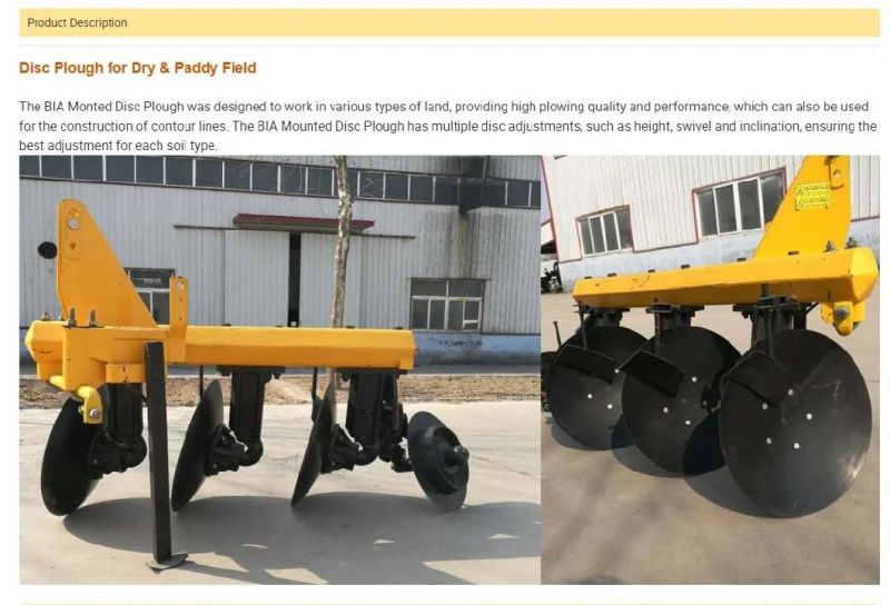 Agriculture Parts Frame Disk Plough for Cultivator 3-Point Mounted Heavy Duty Tube 4 Disc Plough