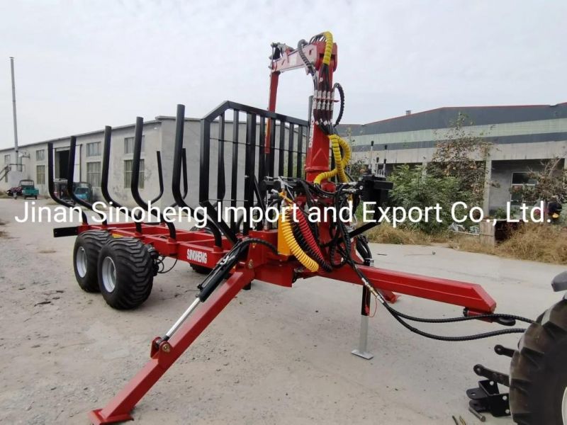 China Small Log Trailer with Grab Crane for Sale