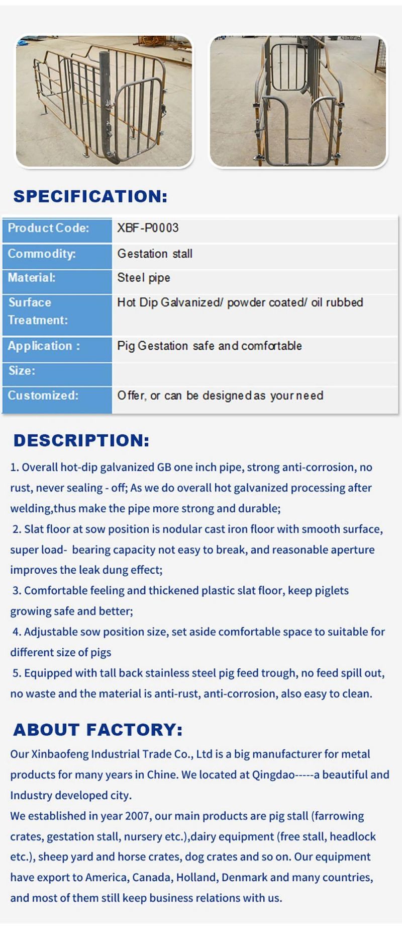 Pig Farm Gestation Crate Gestation Stalls