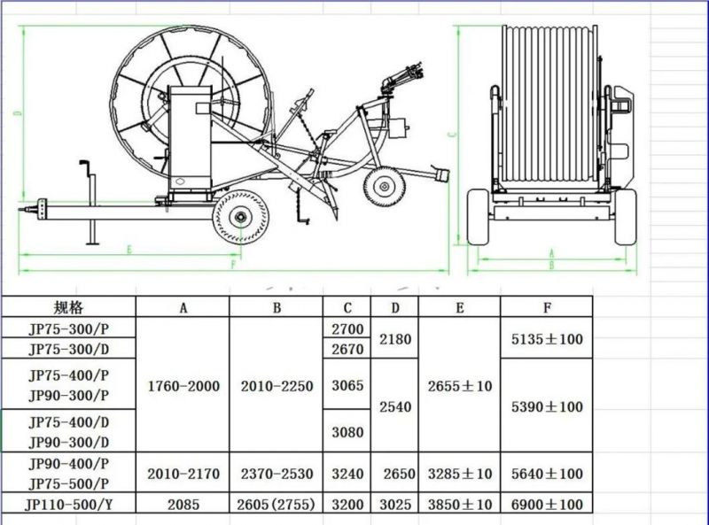 Jp110-500 Drainage and Irrigation Machinery Hose Reel China Manufacture