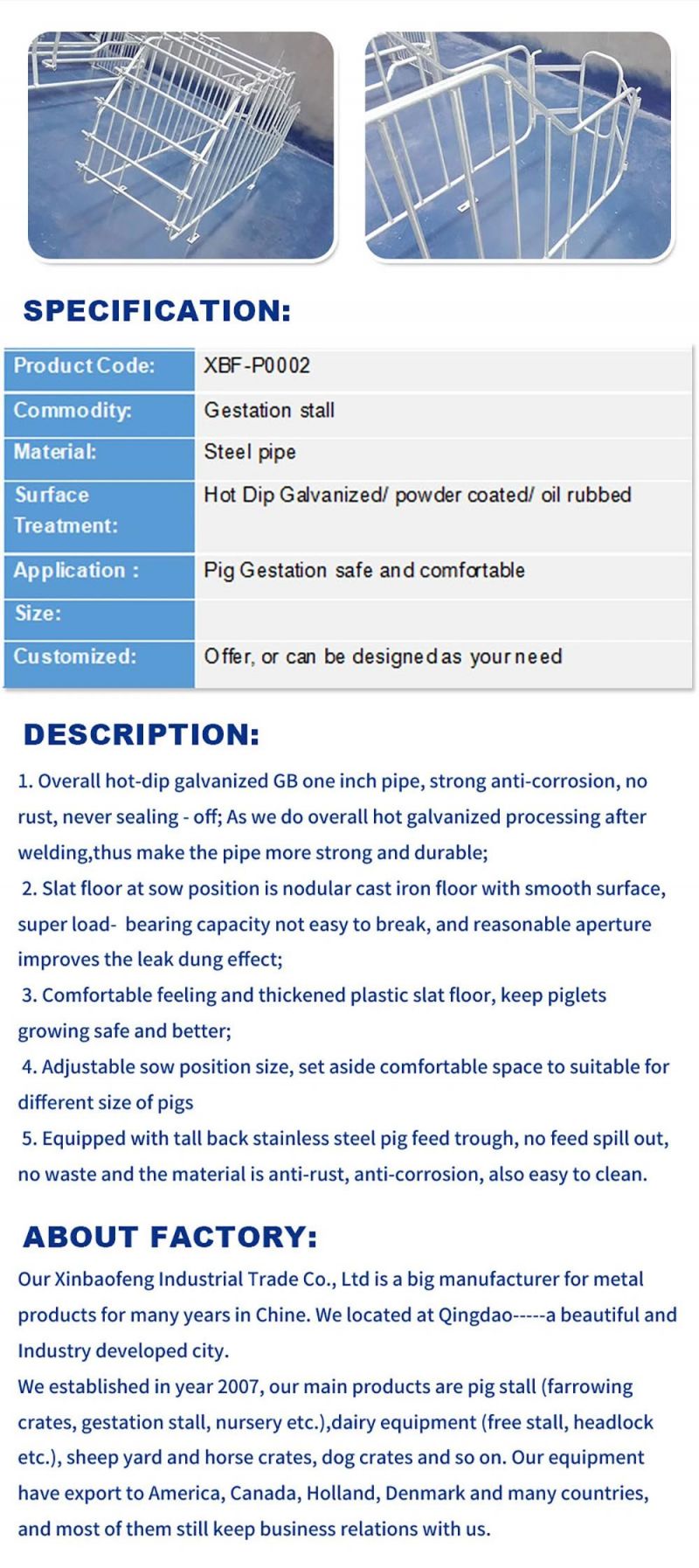 Pig Farm Gestation Crate Gestation Stalls