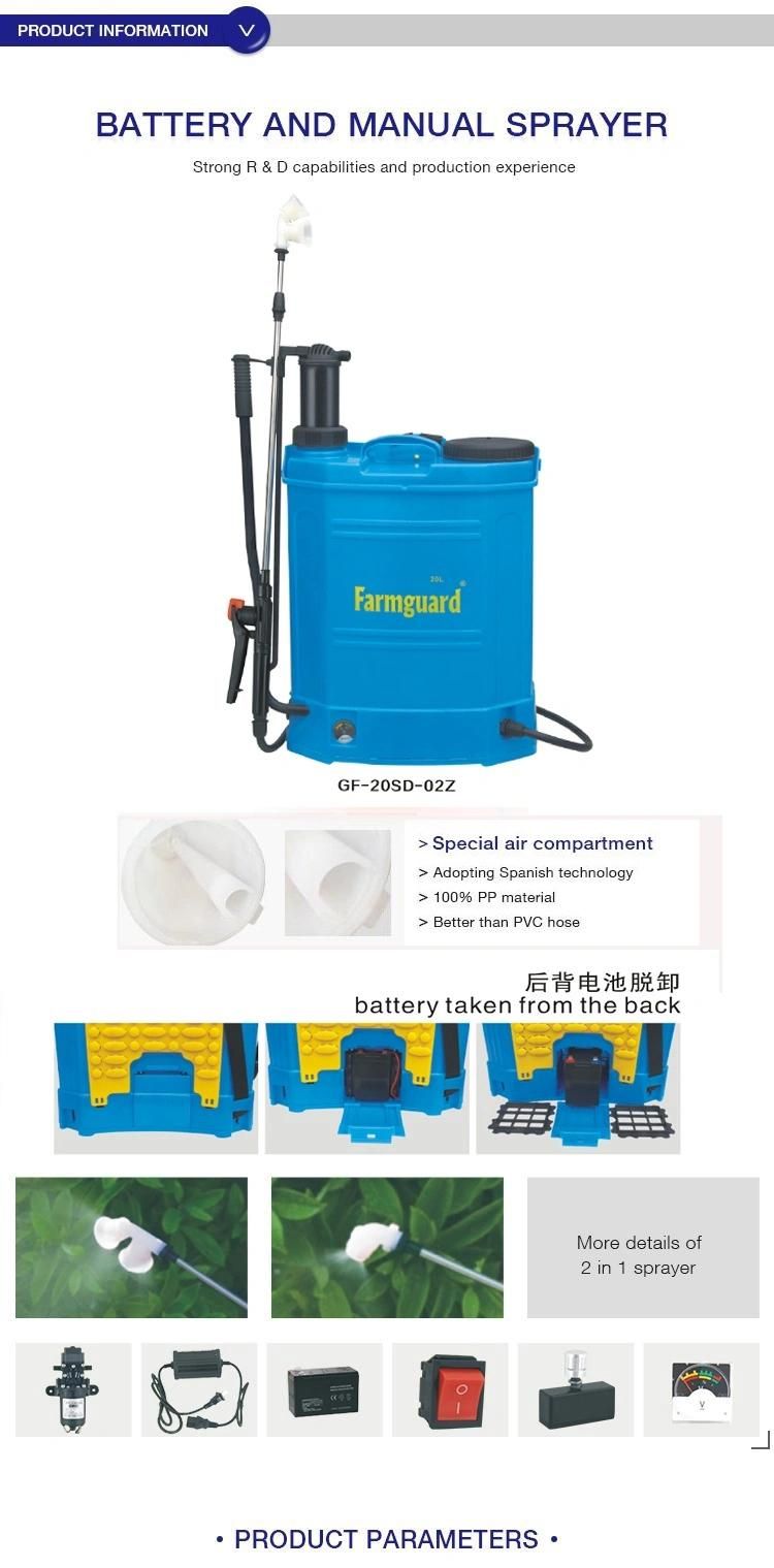 Farm New Backpack 20L Electric and Hand 2 in 1 Operated Sprayer GF-18SD-01z