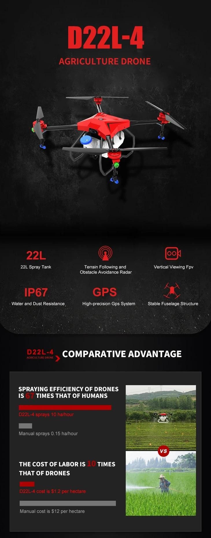 22L Payload Pesticide Sprayer Drone Long Flying Agricultural Uav Drone Crop Sprayer in Aircraft