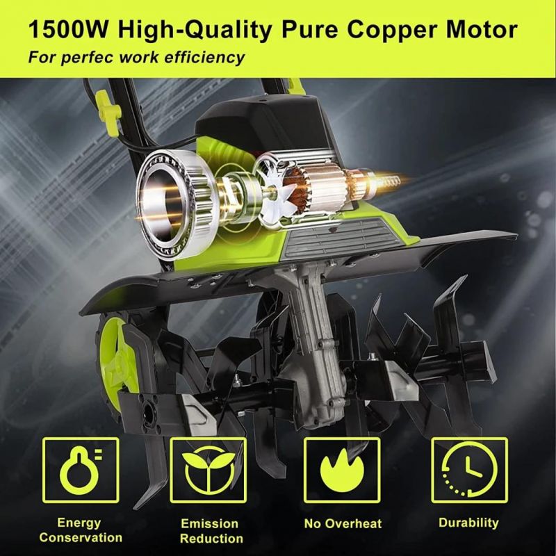 1500W Max-100% Copper Motor-Powerful Electric-Farm/Garden Cultivator/Tiller Machine-Power Tools