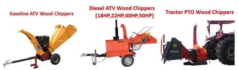 Cutting 12cm Movable Garden Tool Tree Branch Log ATV Wood Chipper with Powerful 15 HP Gasoline/Diesel Engine (CE Certificate)