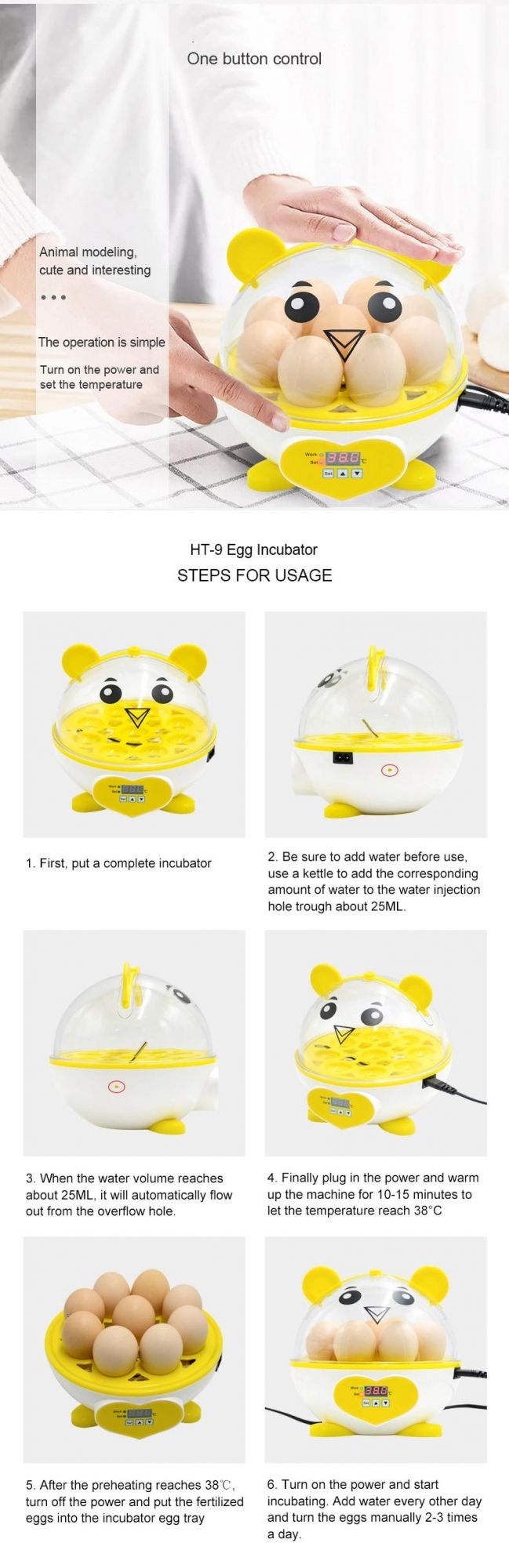 Hot Sale Ht-9 Mini Egg Hatching Machine Automatic Egg Incubator for Sale