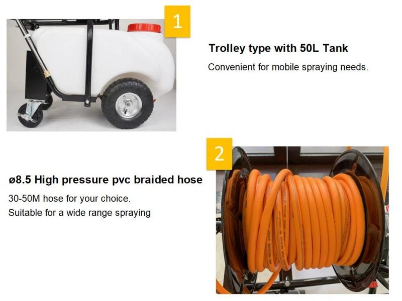 50L Trolley Type Power Sprayer with Wheels and Hose Reel