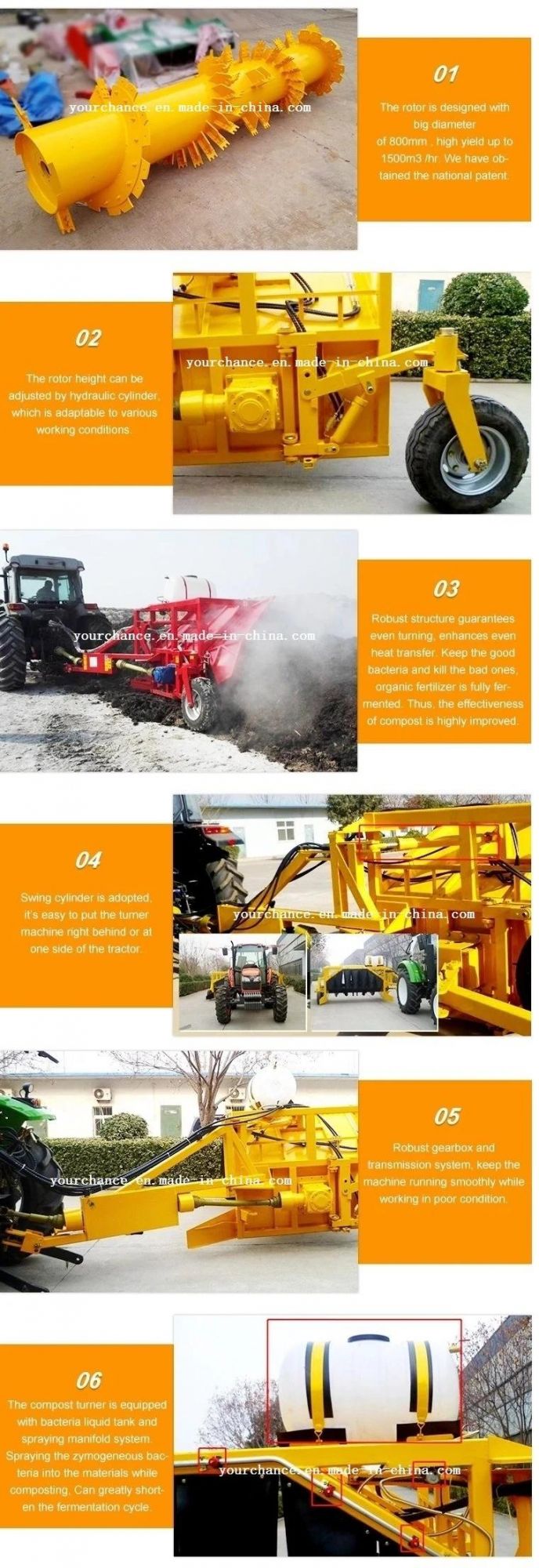 Factory Manufacture Sell Agricultural Machine Zfq350 120-180HP Tractor Behind Trail Wheel Type Manure Compost Windrow Turner Made in China