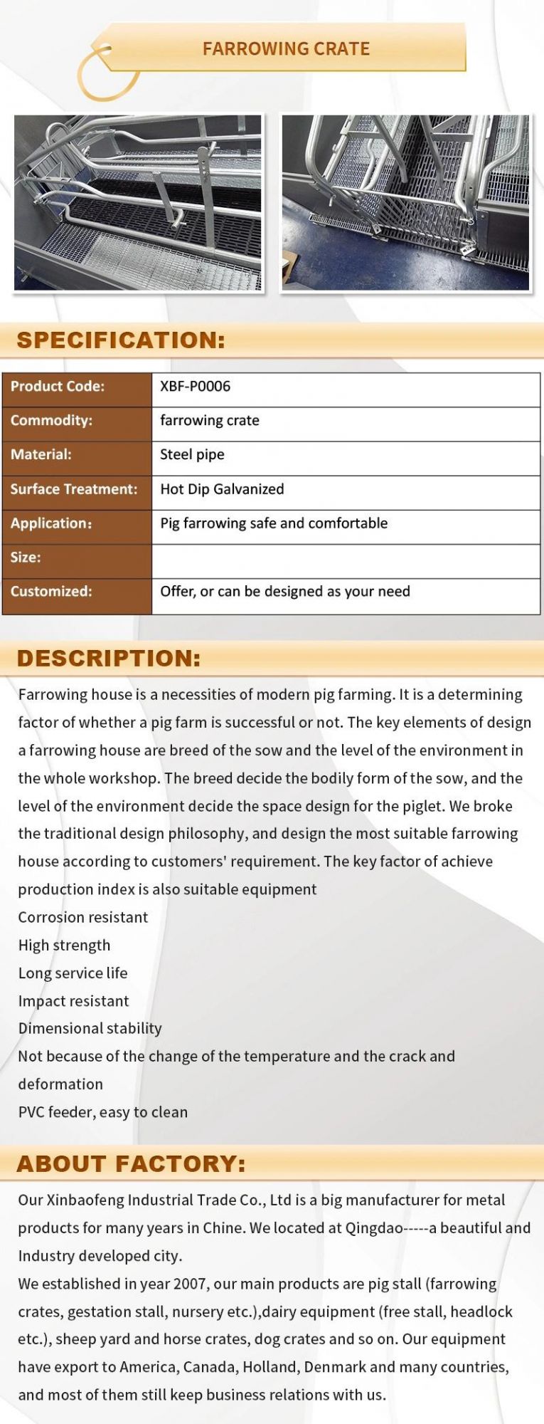 Hot-Selling Livestock Equipment Pig Breeding Equipment Galvanized Agricultural Equipment Pig Farrowing Box/Pen