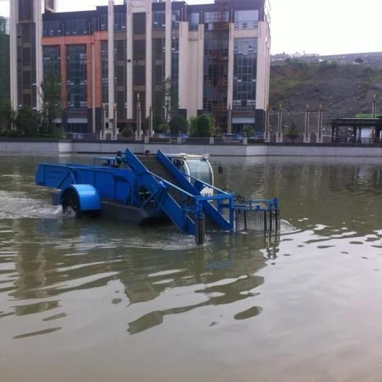 an Aquatic Weed Harvester Removes Weeds From The Lake