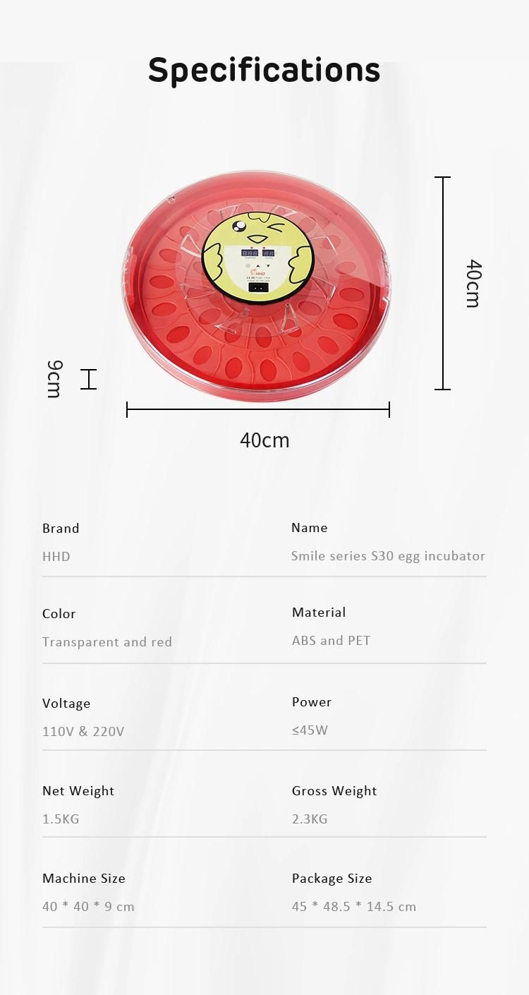 Hhd S30 Sensor Temperature Egg Incubator Hatching Machine
