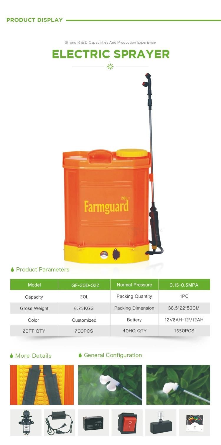 Taizhou Guangfeng Farmguard 20 Liters Knapsack Battery Operated Spray 12V Diaphragm Pump Farm Chemical Weed and Pest Killer Sprayer