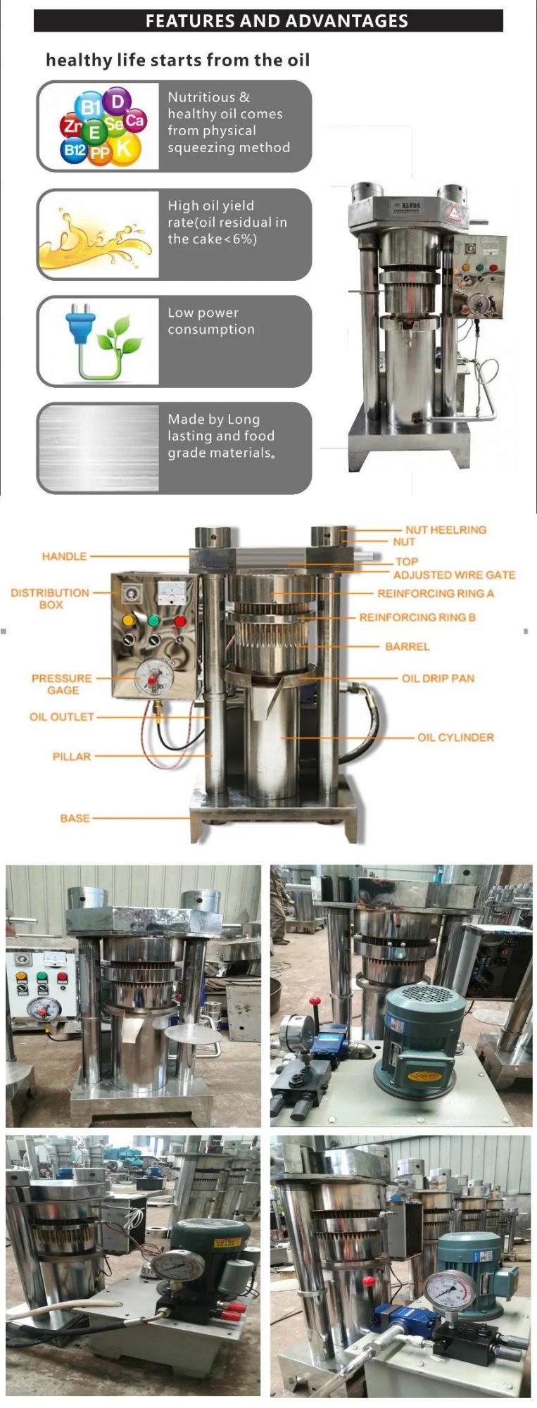 High Oil Extraction Rate Coconut Sesame Oil Press Machine Hydraulic Oil Presser