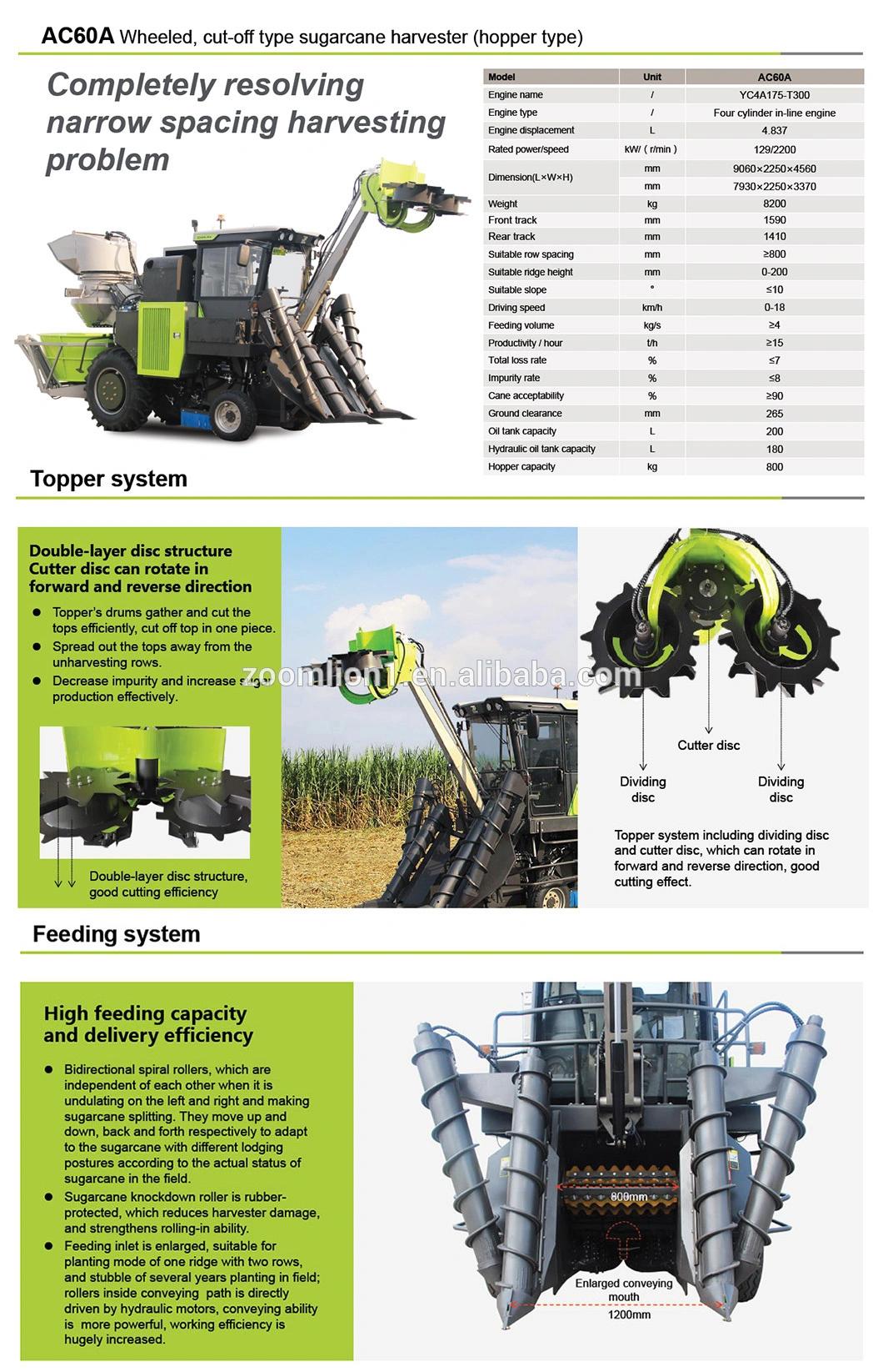 Zoomlion Combine AC60A Sugarcane Harvester Cutting Machinery